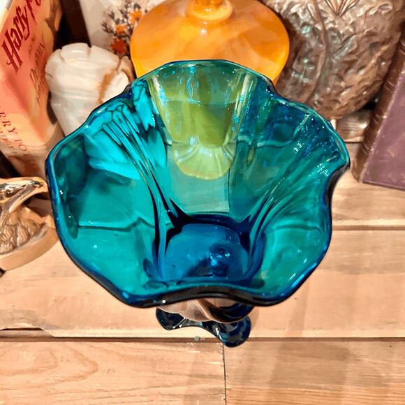 Vintage Viking EPIC DRAPE Vase Bluenique Footed 3 Toe Pedestal Flared Swung Glas - Picture 3 of 4